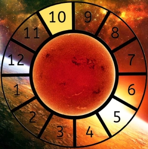 The Sun shown within a Astrological House wheel highlighting the 10th House