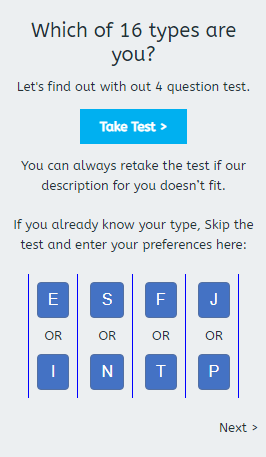 a smapshot of the MatchMachine Jungian Personality Test